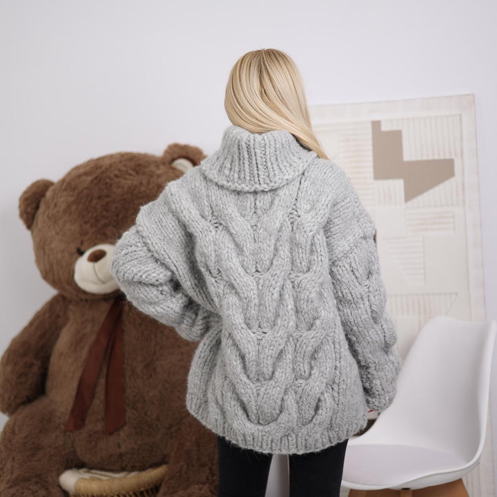Hand Knitted 20-Strand Alpaca Sweater, Chunky Knit Turtleneck T1834