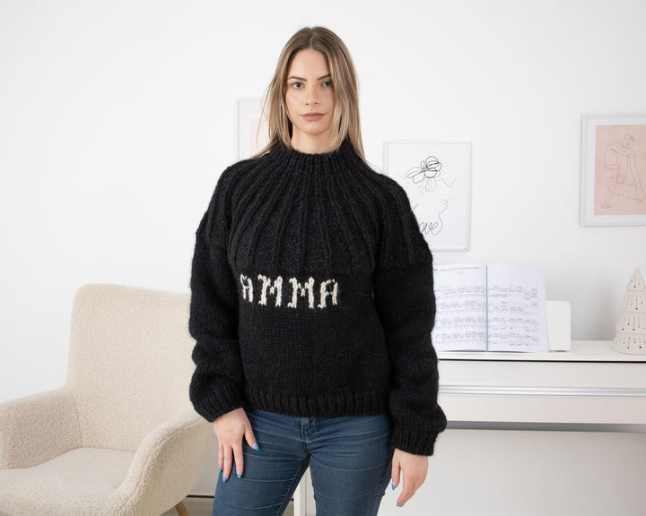 Personalized Alpaca Wool Sweater with Name,  Custom Pullover T1336