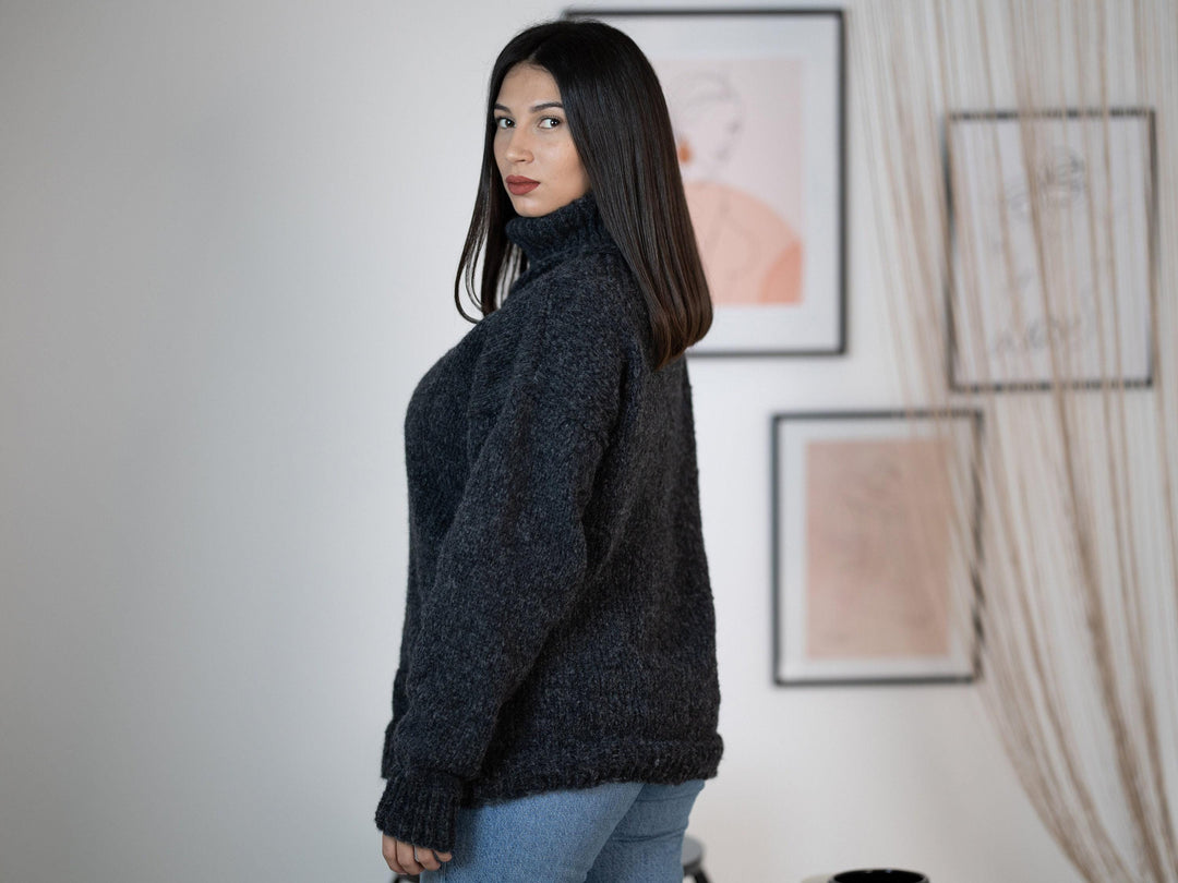 Alpaca Merino Wool Sweater: Extra Soft Gray Melange Jumper T1162