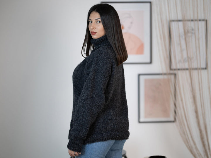 Alpaca Merino Wool Sweater: Extra Soft Gray Melange Jumper T1162