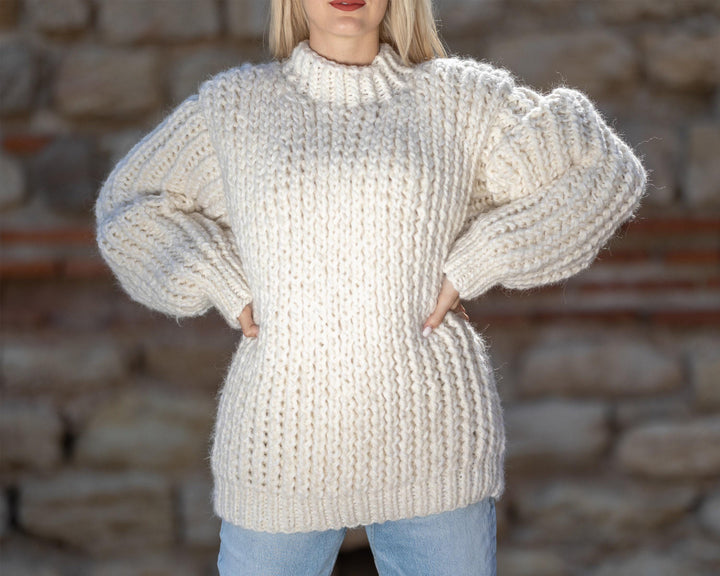 Hand Knit Chunky Baby Alpaca Merino Wool Sweater T1406