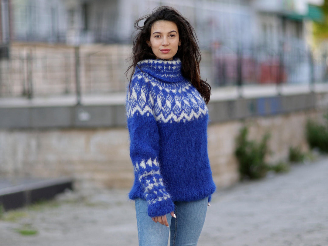 Suri Alpaca Icelandic Sweater, Norwegian Style, Fluffy Knit T1062