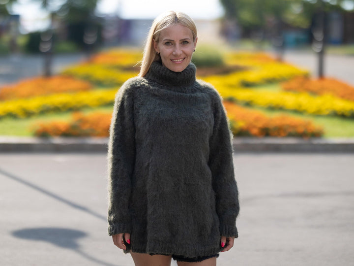 Hand Knitted Alpaca Merino Wool Sweater, Fluffy Fuzzy Pullover T1234