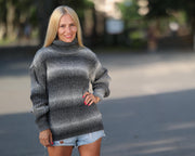 Gray Melange Alpaca Turtleneck Sweater T1765
