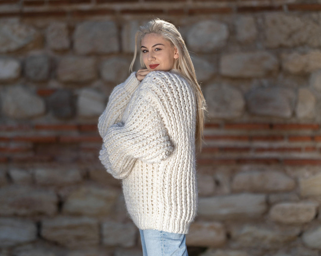 Hand Knit Chunky Baby Alpaca Merino Wool Sweater T1406