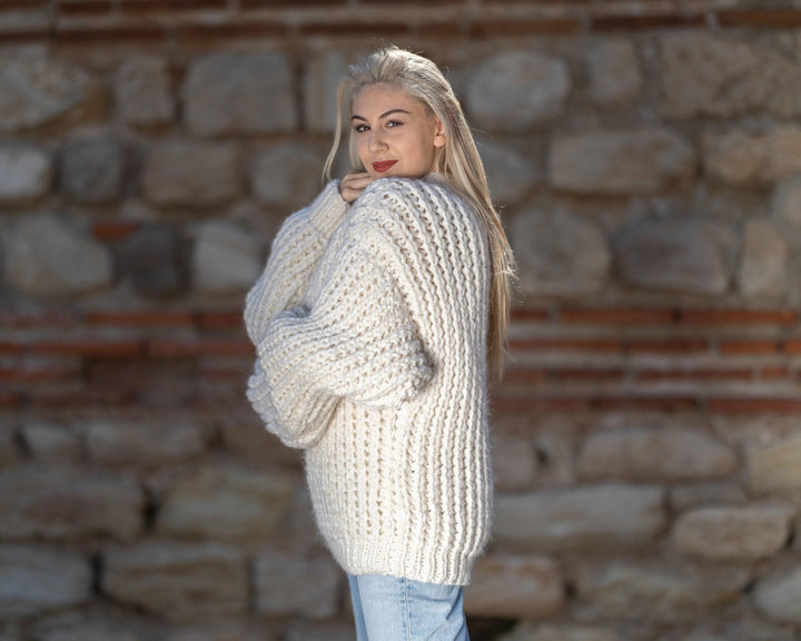 Hand Knit Chunky Baby Alpaca Merino Wool Sweater T1406