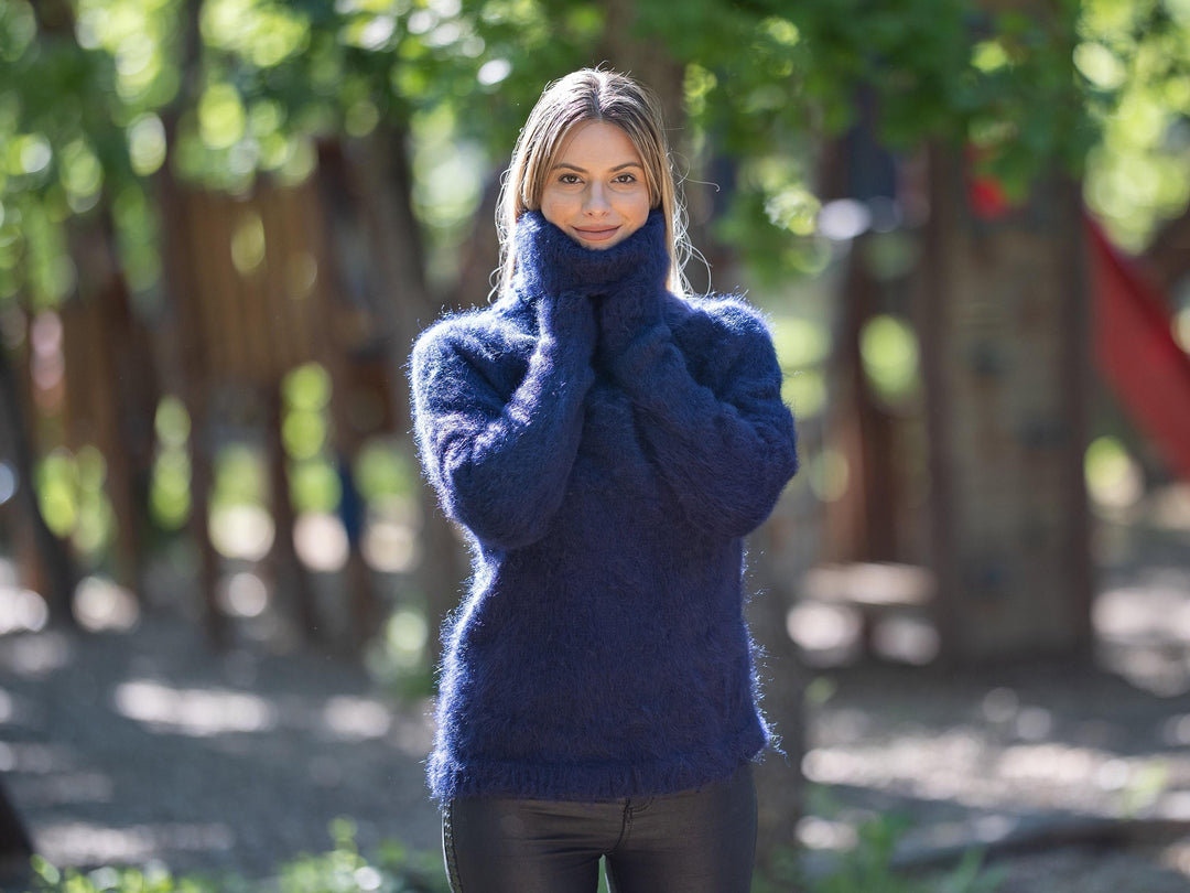 Hand Knitted Suri Alpaca Sweater, Fluffy Wool Jumper T1221