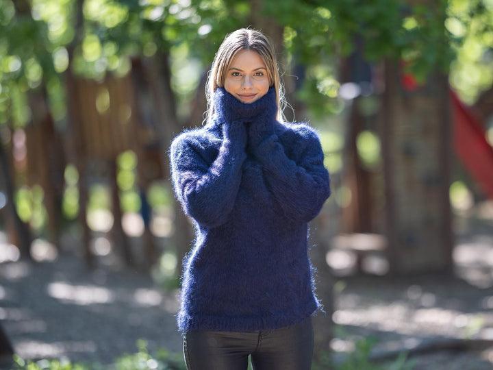 Hand Knitted Suri Alpaca Sweater, Fluffy Wool Jumper T1221