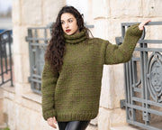 Pullover aus 10-fädigem italienischem Baby-Alpaka und Wolle, handgestrickter dicker warmer Pullover T1355