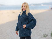 Pullover aus 5-fädiger Alpaka- und Merinowolle, handgestrickt, Englisches Rippenmuster T1082
