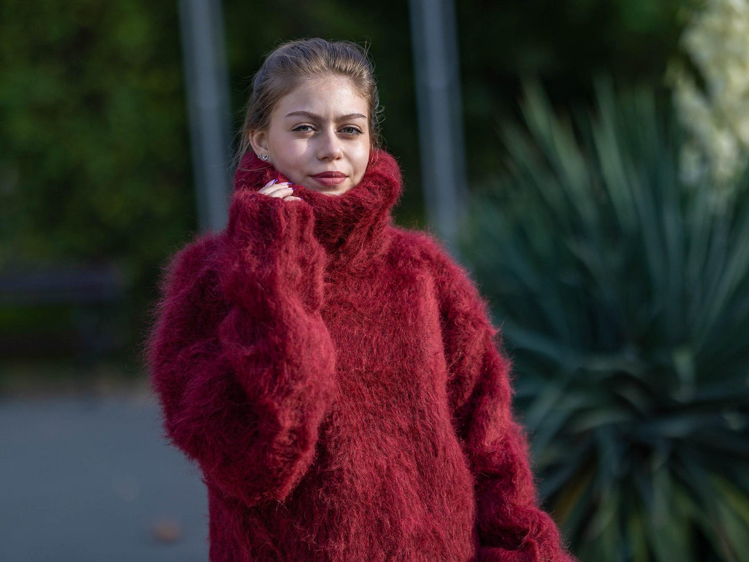 15-Strand Superfine Alpaca and Merino Wool Sweater, Hand Knitted Warm Pullover T1278