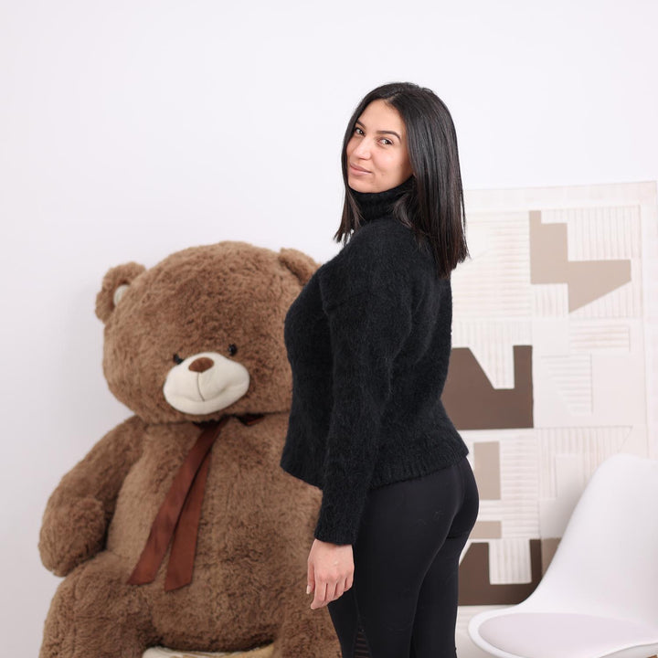 Black Alpaca Turtleneck Sweater, Hand Knitted Fuzzy Soft Pullover, Warm Chunky Winter Jumper T1823