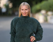 Grüner Suri Alpaka Pullover, Weicher Langhaariger Wollpullover T1446