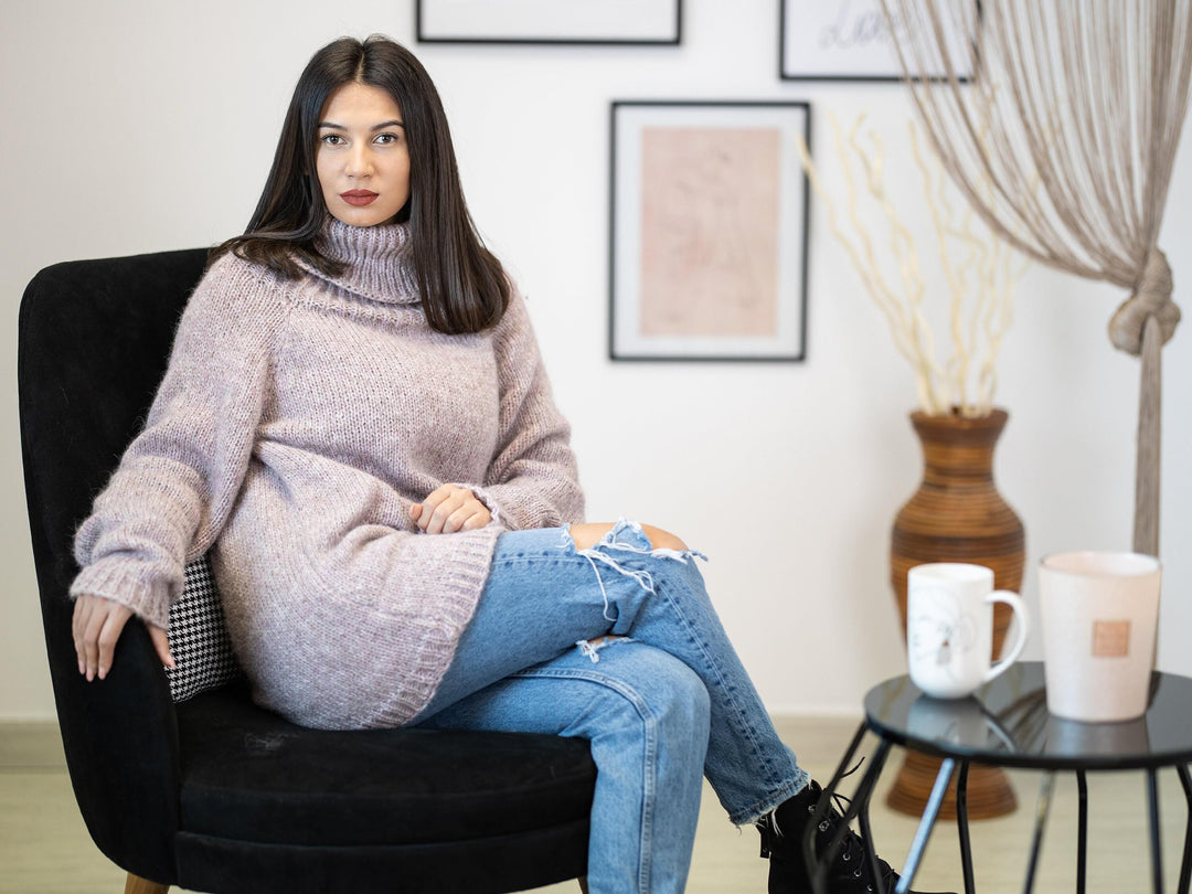 Hand Knit Baby Alpaca Merino Wool Sweater, Extra Soft Pullover T1160