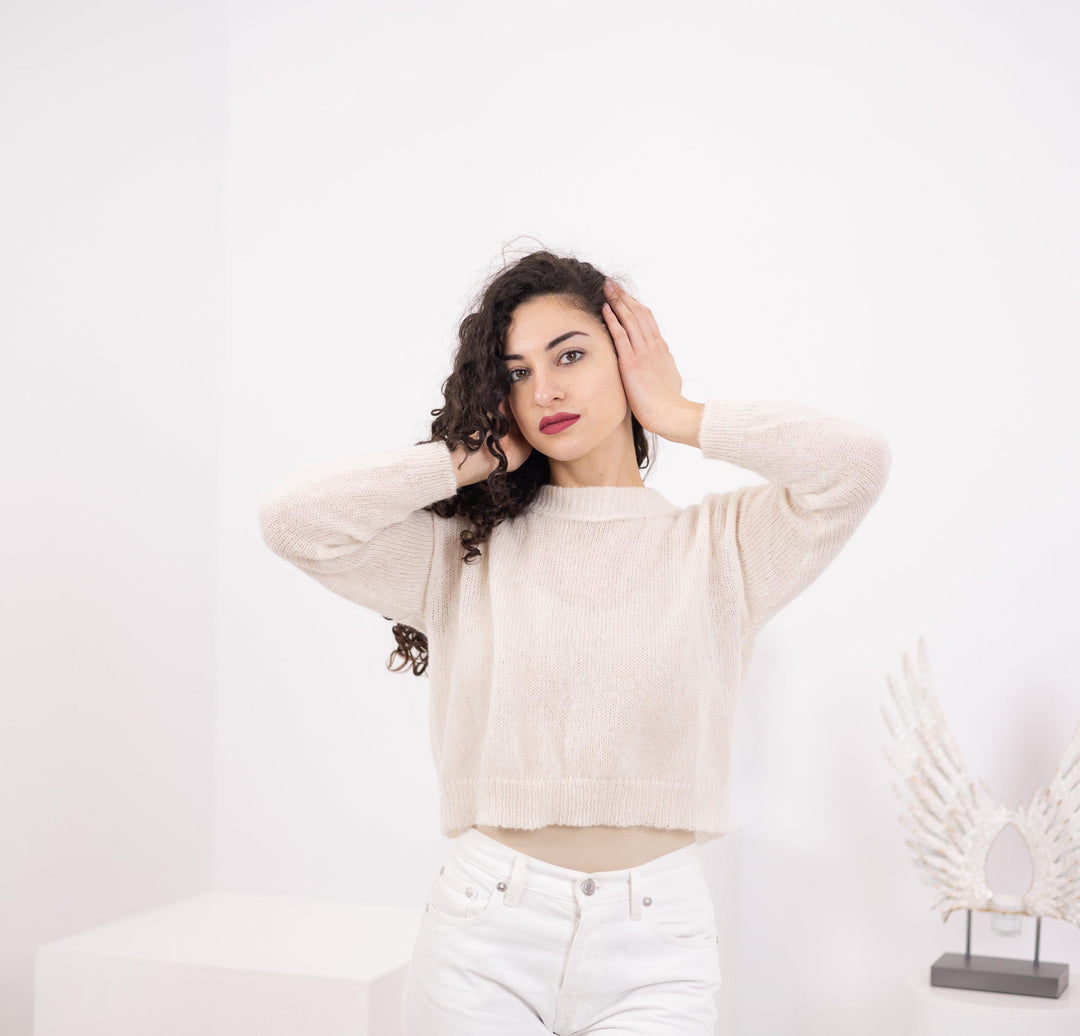 Hand Knit Baby Alpaca Wedding Sweater, Lightweight Bridal Top T1558