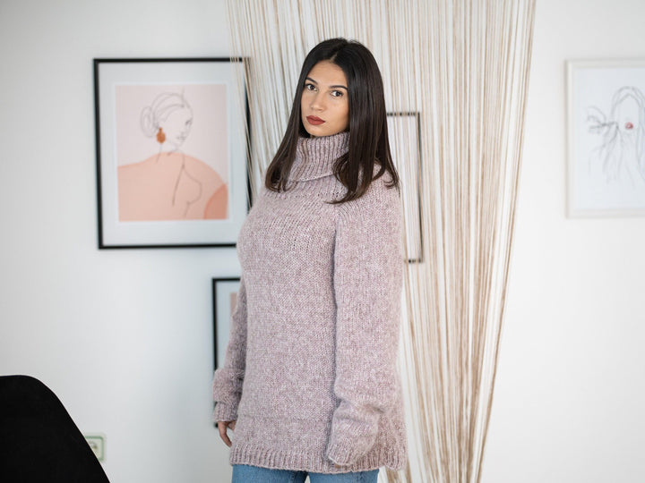 Hand Knit Baby Alpaca Merino Wool Sweater, Extra Soft Pullover T1160