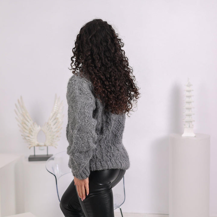 Cable Knit Alpaca Sweater: Shawl Neck Jumper T1640