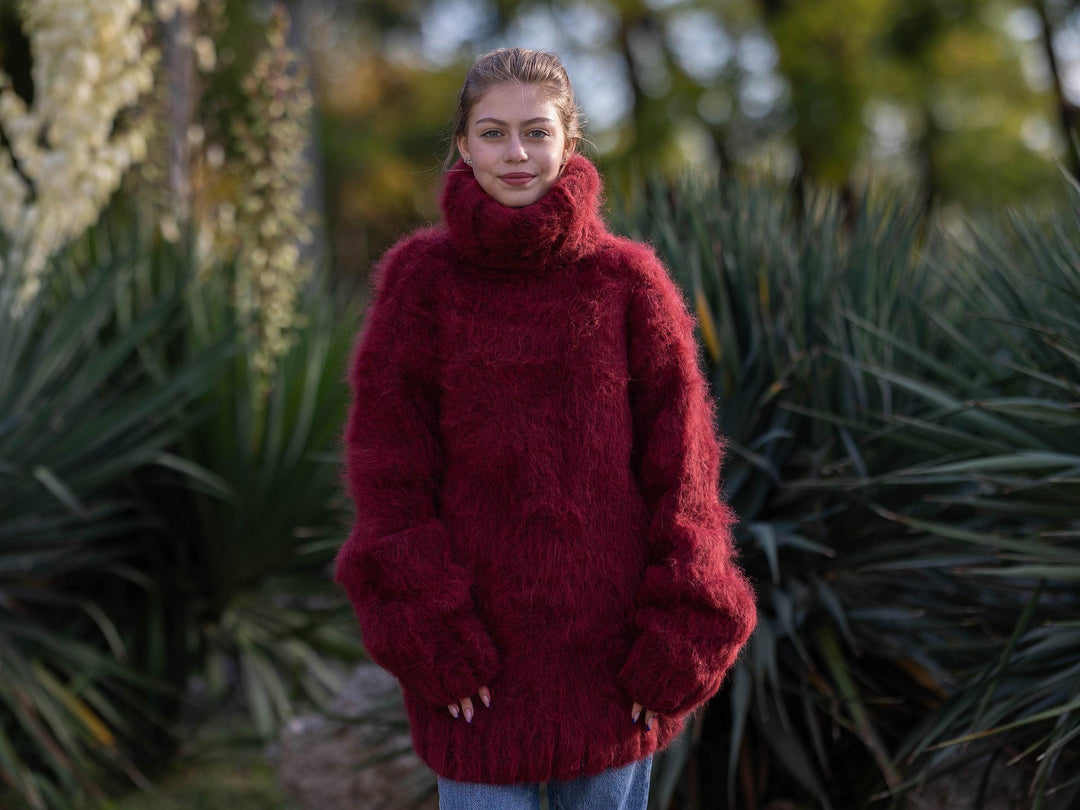 15-Strand Superfine Alpaca and Merino Wool Sweater, Hand Knitted Warm Pullover T1278