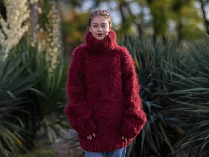 15-Strand Superfine Alpaca and Merino Wool Sweater, Hand Knitted Warm Pullover T1278