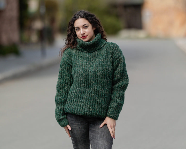 6-Strand Alpaca and Merino Wool Sweater, Hand Knitted Extra Soft Jumper T1383