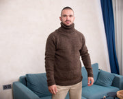 Brauner kratziger Wollpullover – Handgestrickter Pullover aus 100 % Rohwolle T875M