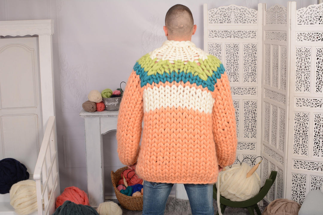 100% Soft Merino Wool Sweater – Hand-Knitted Cable Knit Jumper T718AM