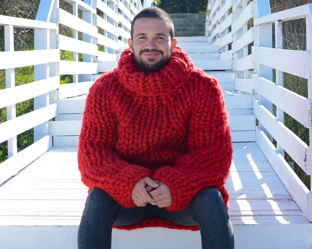 Super Chunky Knit Sweater – Hand-Knitted Giant Merino Wool Pullover T668M