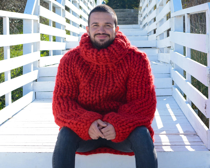 Super Chunky Knit Sweater – Hand-Knitted Giant Merino Wool Pullover T668M