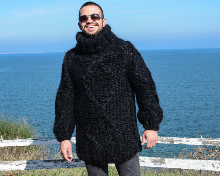 Hand-Knitted 12-Strand Mohair Sweater – Chunky Thick Cable Knit Pullover T676M