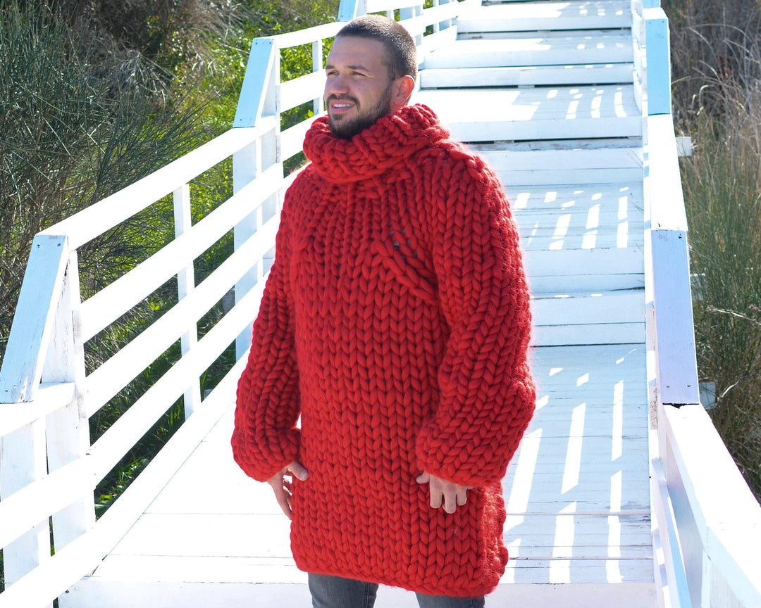 Super Chunky Knit Sweater – Hand-Knitted Giant Merino Wool Pullover T668M