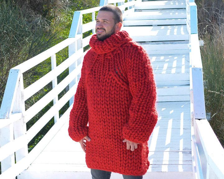Super Chunky Knit Sweater – Hand-Knitted Giant Merino Wool Pullover T668M