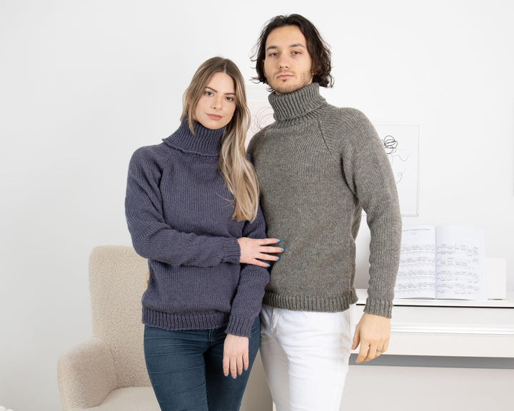 Hand-Knitted Gray Itchy Wool Sweater – Raw 100% Wool Pullover Jumper T1318