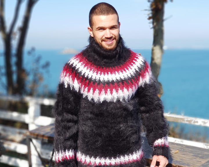Fluffy Icelandic Mohair Sweater – Hand-Knitted Lopi Men’s Pullover T677