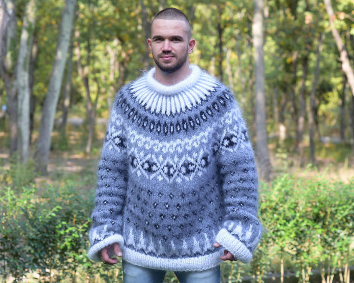 Hand-Knitted Soft Icelandic Sweater – Fluffy Mohair Nordic Jumper T838M