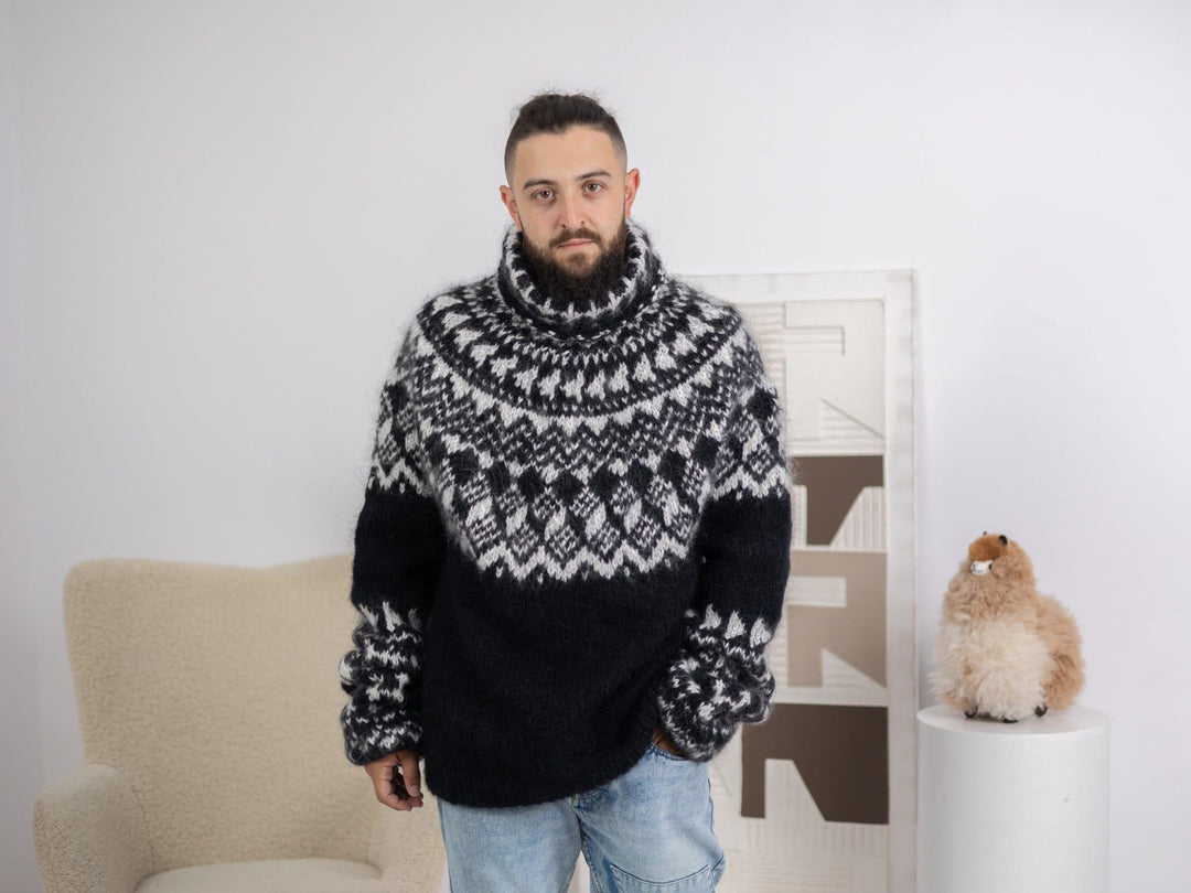 Nordic Mohair Sweater – Hand-Knit Norwegian Style Wool Jumper for Men and Women T1689