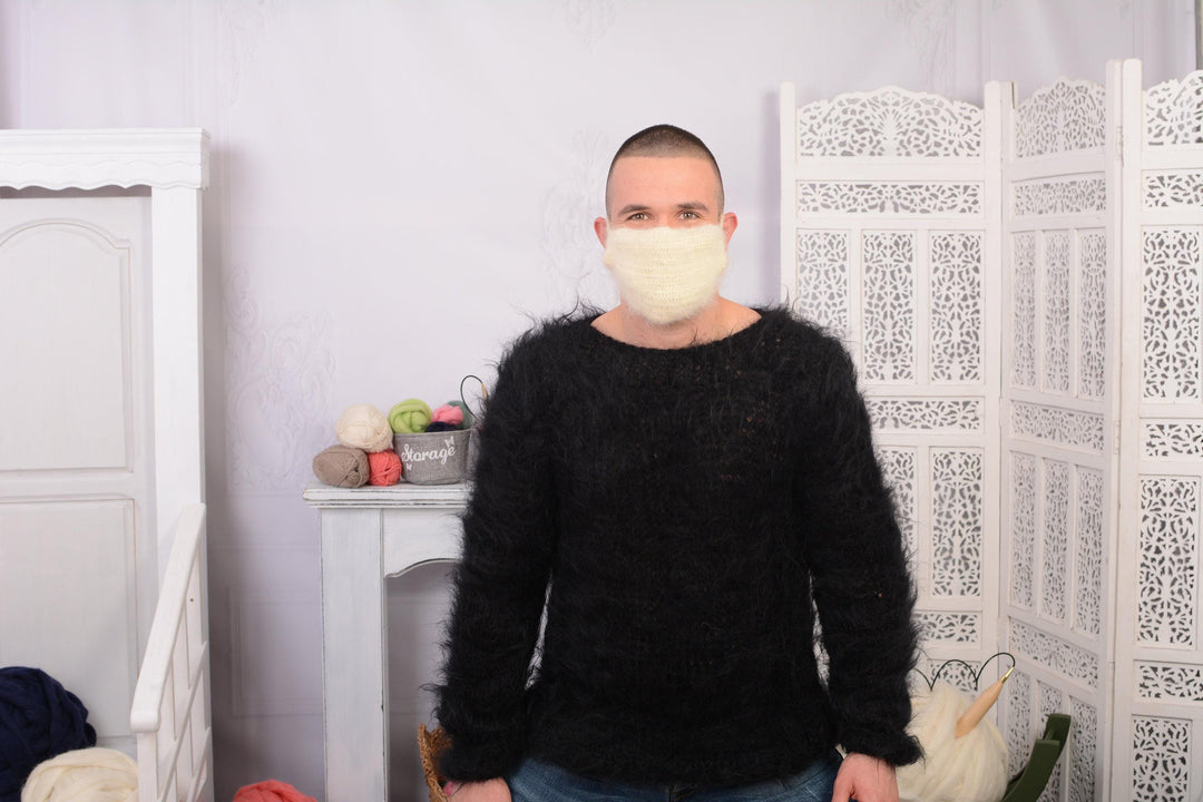 Crochet Mohair Face Mask Cover – Fluffy Reusable Knit Face Warmer T734M