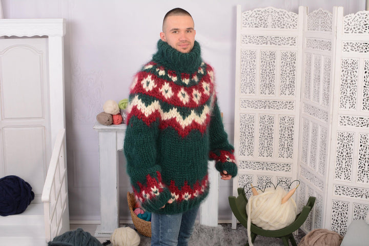 10-Strand Nordic Mohair Sweater – Hand-Knitted Chunky Icelandic Pullover T732M