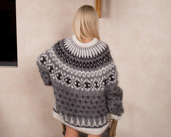 Hand-Knitted Soft Icelandic Sweater – Fluffy Mohair Nordic Jumper T838M