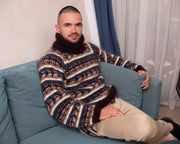 Brown Icelandic Jumper – Hand-Knitted Scandinavian Style Sweater T839M