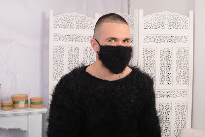 Crochet Mohair Face Mask Cover – Fluffy Reusable Knit Face Warmer T741