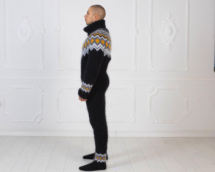 Hand-Knitted Icelandic Mohair Catsuit – Fetish Full Body Suit with Integrated Socks T979M