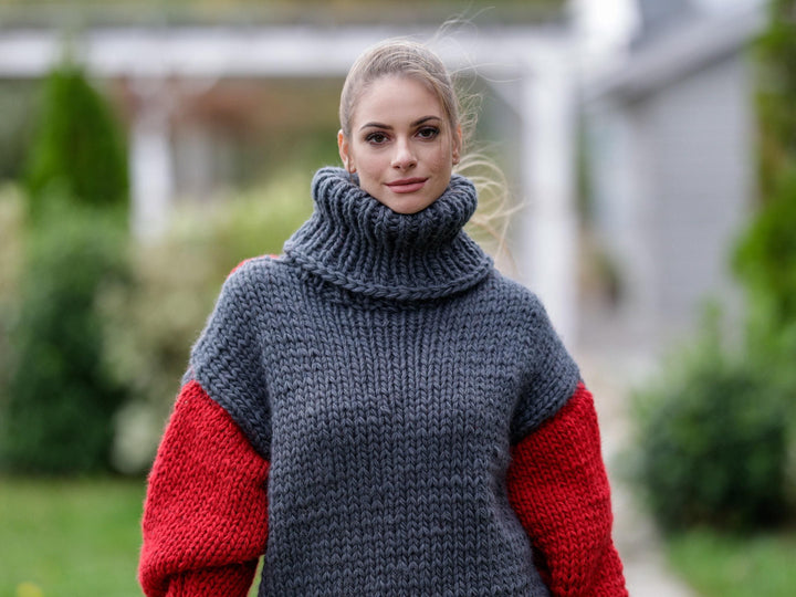 Wool Sweater Hand Knitted 100% Soft Wool Pullover T1109