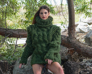 Pull épais en laine vert 5 brins – Tricoté main à grosses torsades T790W