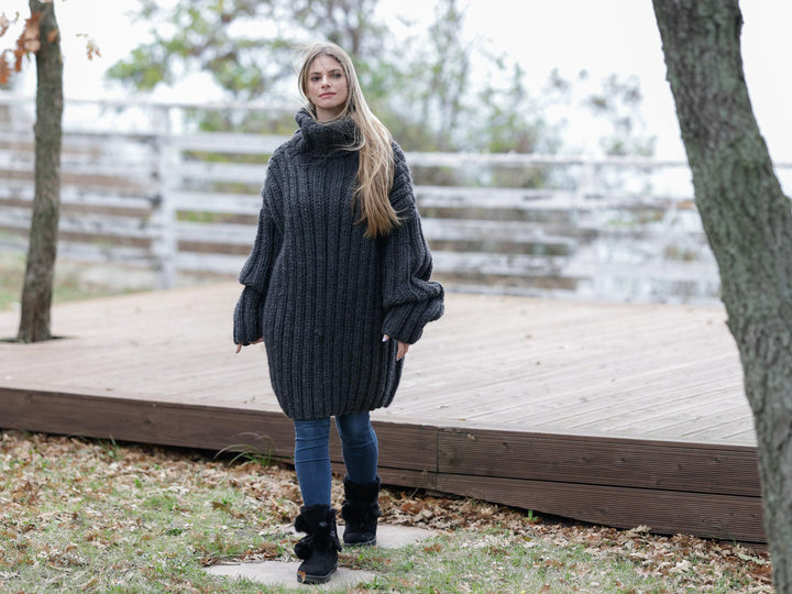 Ribbed Wool Sweater – Thick Hand-Knitted 100% Soft Wool Jumper T1102