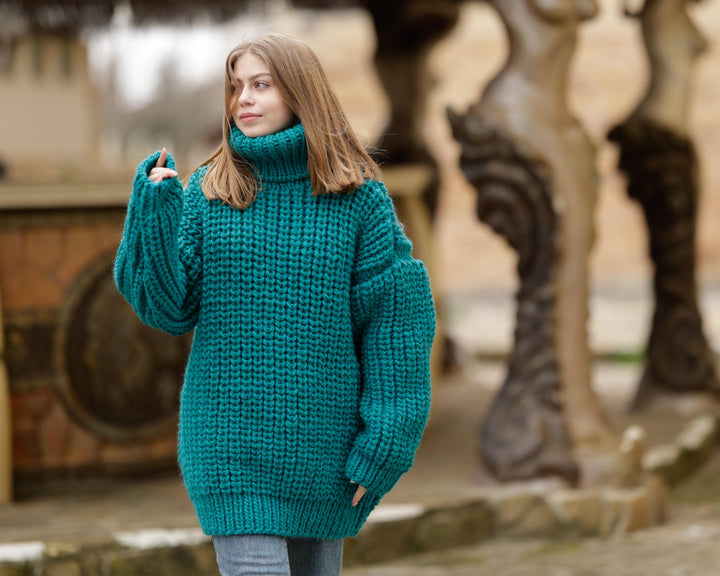 Wool Sweater Cream Fisherman Rib Knit, Hand Knitted Warm Wool Jumper T1365