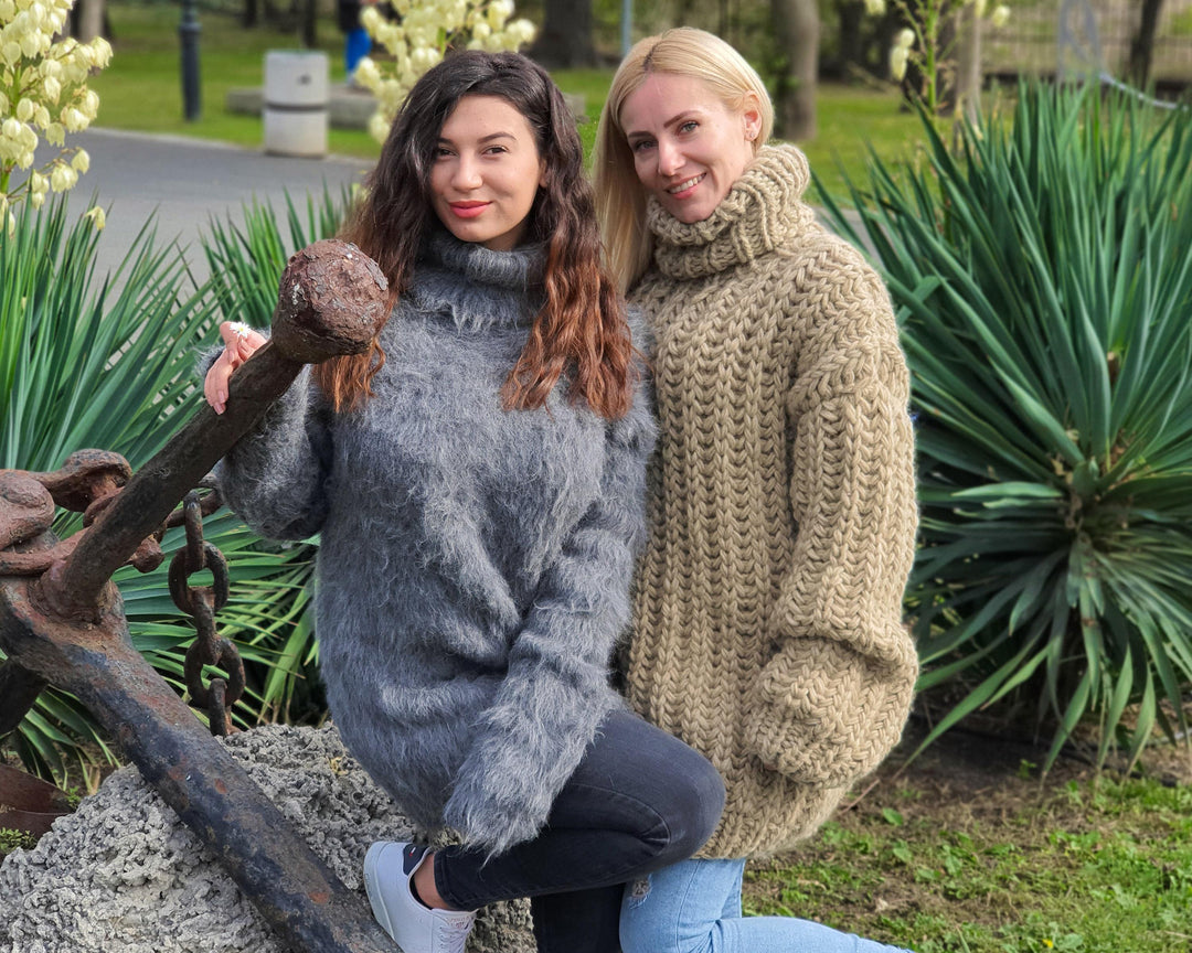 Oversized Eco Wool Sweater – Thick Hand-Knitted English Rib Jumper T899