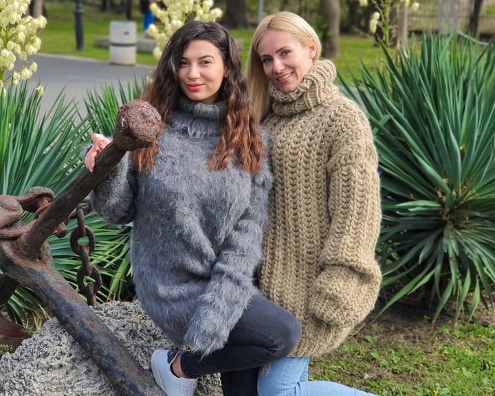 Oversized Eco Wool Sweater – Thick Hand-Knitted English Rib Jumper T899