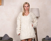 Pull en grosse maille torsadée, Pull en laine tricoté main, Pull douillet pour femme T809
