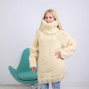 Pull en laine épaisse 5 brins – Tricoté à la main avec col roulé extra long de 50 cm T1878