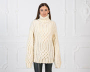 Pull en laine torsadée crème pour femme, tricoté à la main, doux T971M